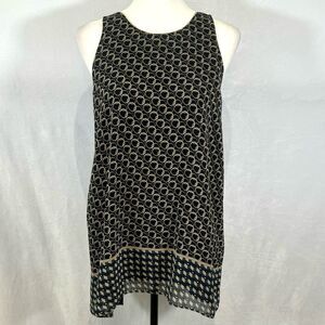 Max Studio black mocha and midnight blue geo print tunic length top size medium